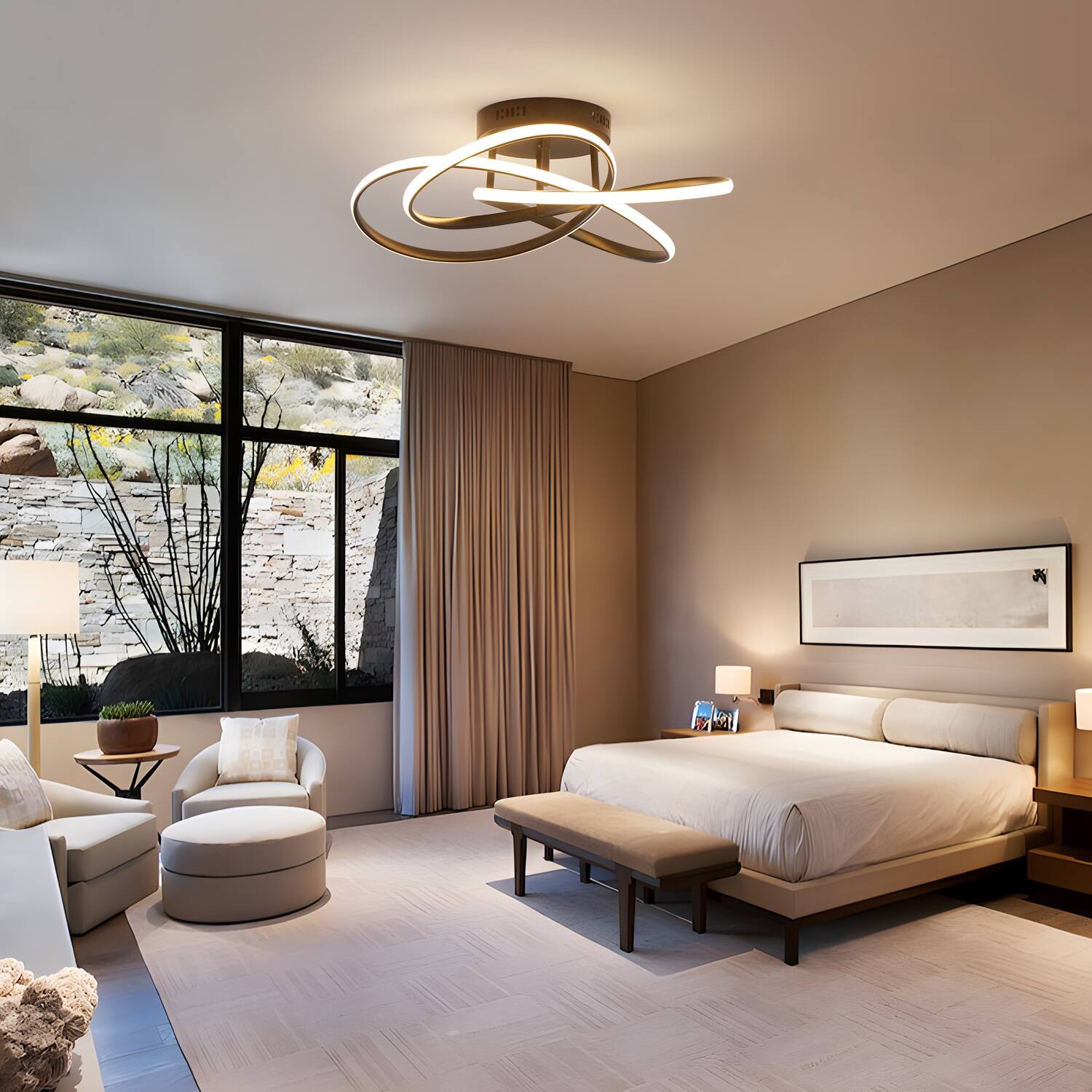 Left. Umeiluce - Modern LED Flush Mount Lighting Switch Dimmable Flower Shape - Matte Black.