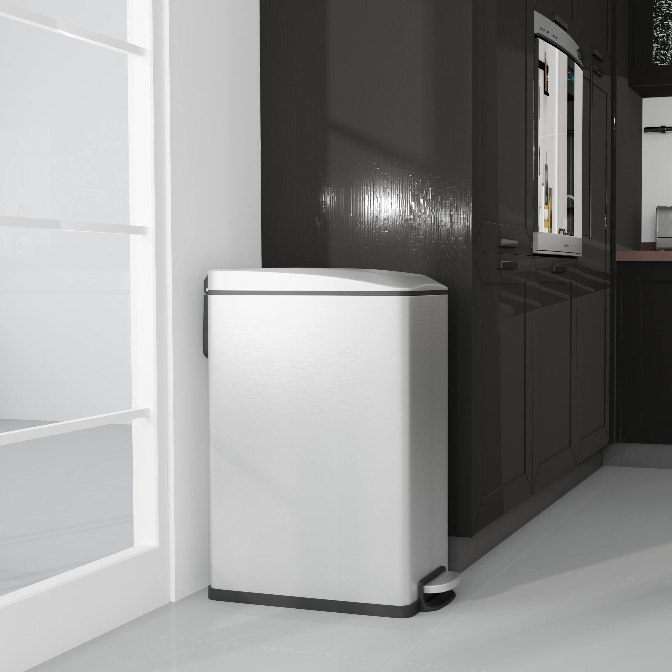 Alt View 6. Innovaze - 11.9 Gal./ 45 Liter  Slim Stainless Steel Step-on kitchen Trash Can - Silver.