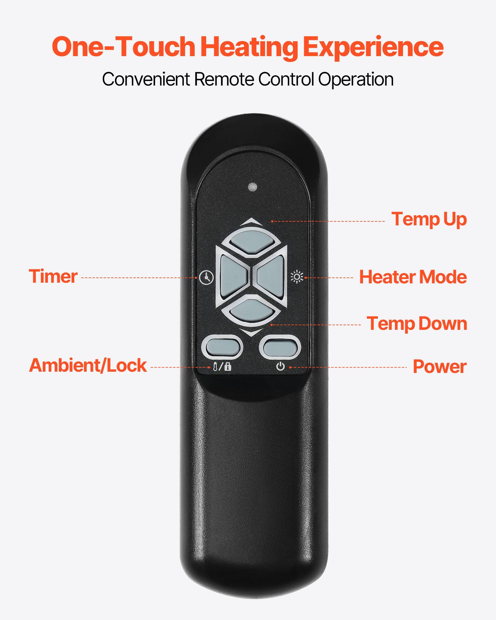 One-Touch Heating Experience  
Convenient Remote Control Operation

- Temp Up
- Timer
- Heater Mode
- Temp Down
- Ambient/Lock
- Power