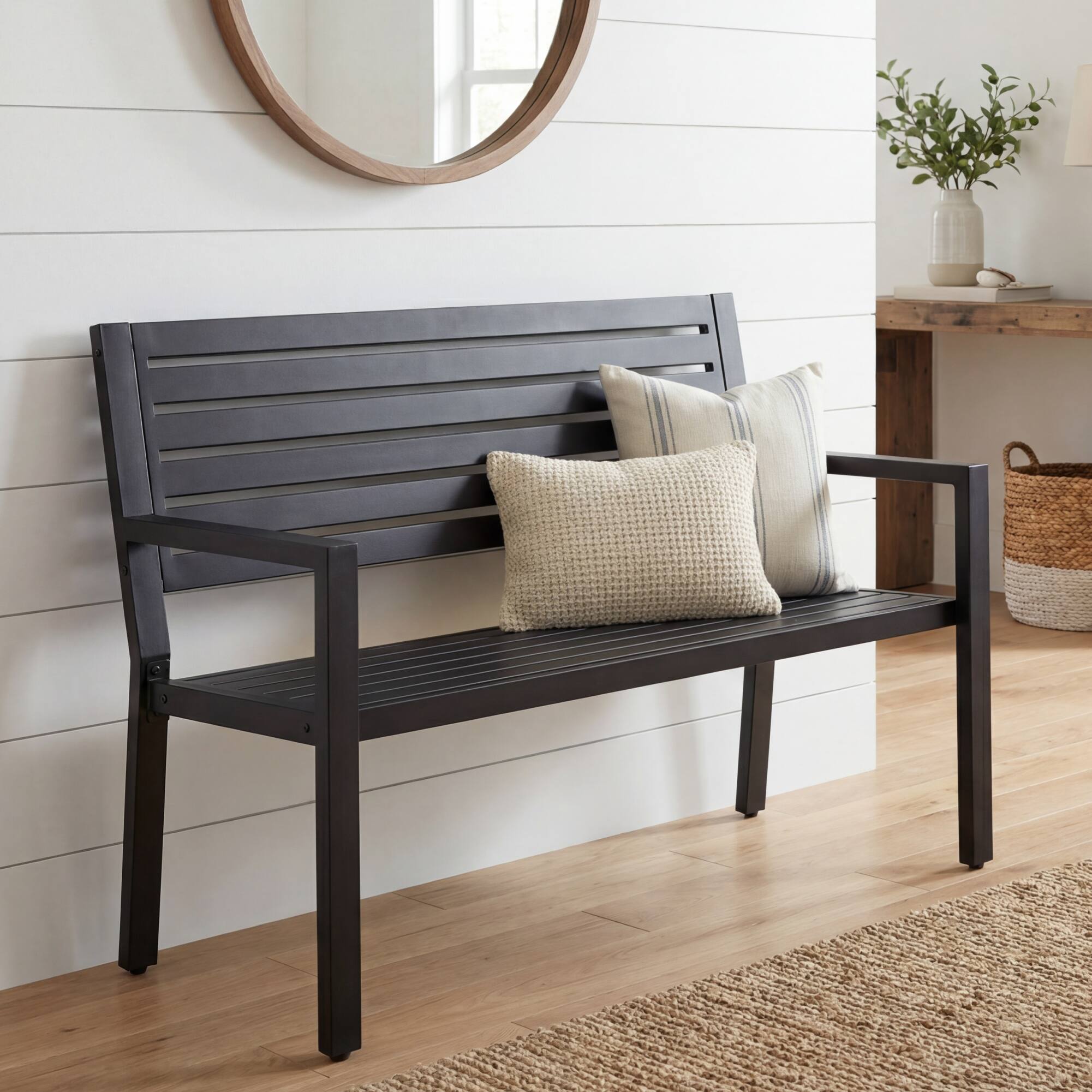 Alt View 4. Best Choice Products - Best Choice Products Outdoor Metal Bench Patio Garden Bench, 790lb Capacity, Steel Slatted Seat with Armrests - Black.