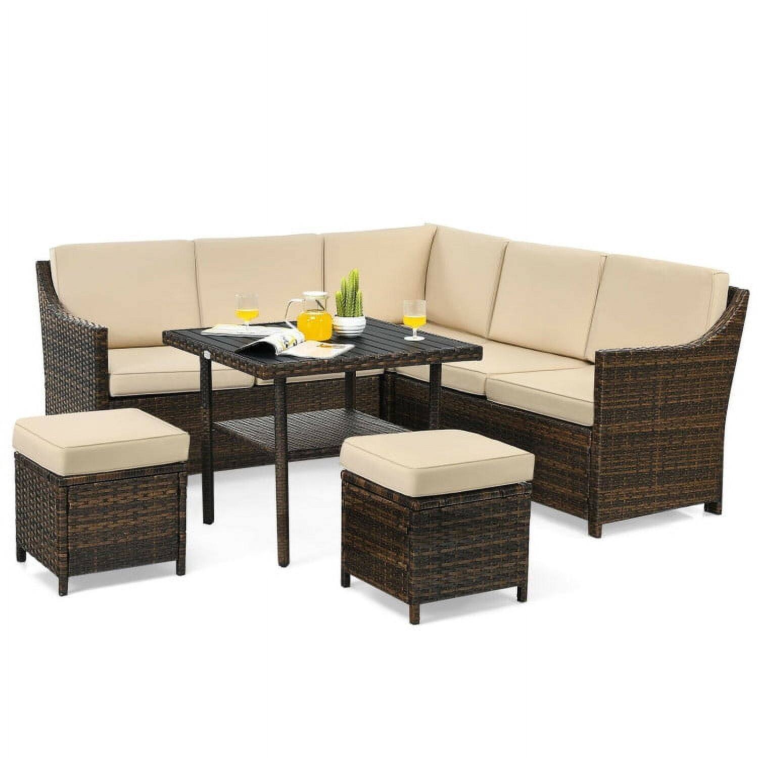Alt View 2. Kadyn - 6 Pieces Patio Rattan Dining Sofa Funiture Set, Patio Seating Conversation Set, Modern Patio Sofa Sectional Proof - Beige.