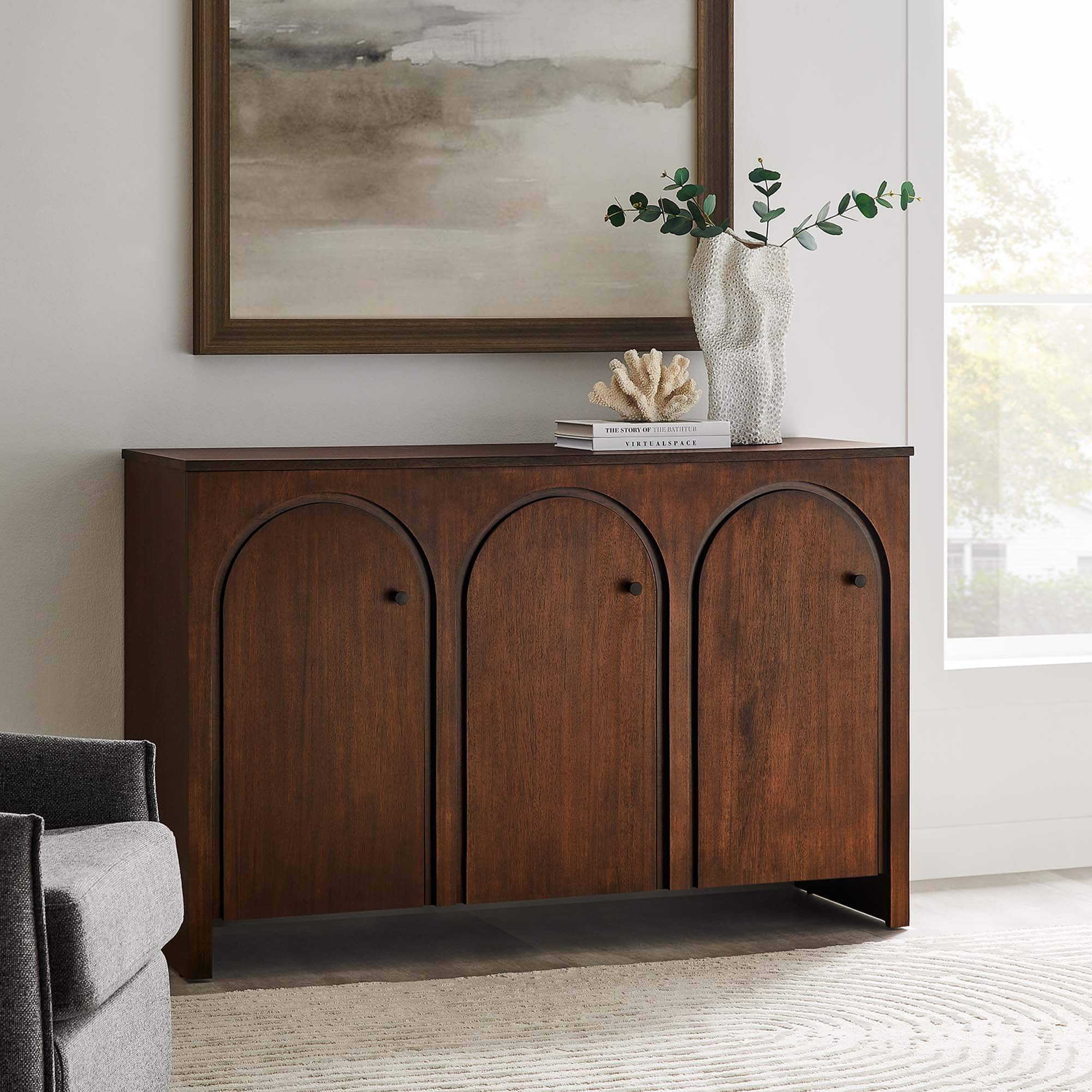 Appia 3-Door Arched Door Sideboard Storage Cabinet by Modway - Walnut