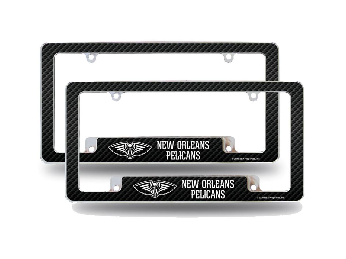 New Orleans Pelicans NBA (Set of 2) Chrome Metal License Plate Frames with Carbon Fiber Design
