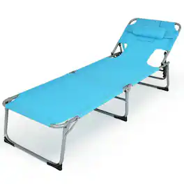 Pefilos - Folding Beach Lounge with Removable Pillow, 5 Adjustable Levels, for Outdoor Lounge Chair - Blue