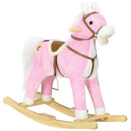 Siljoy - Rocking Horse with Sound & Saddle, Plush Ride-On, Ages 3-8, Easy to Move - Pink