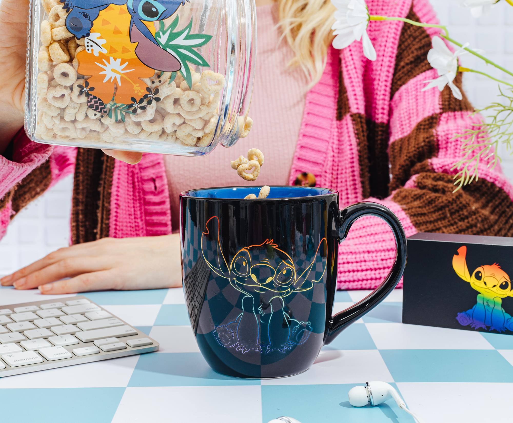 Alt View 2. Silver Buffalo - Disney Lilo & Stitch "Ohana Means Family" Rainbow Ceramic Mug and Box Sign Set - Black.