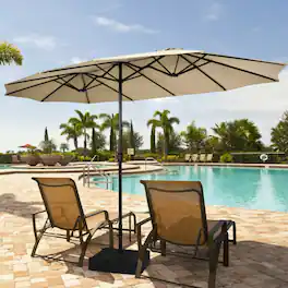 Mondawe - 15 Feet Double-Sided Twin Patio Umbrella with Crank and Base - Beige