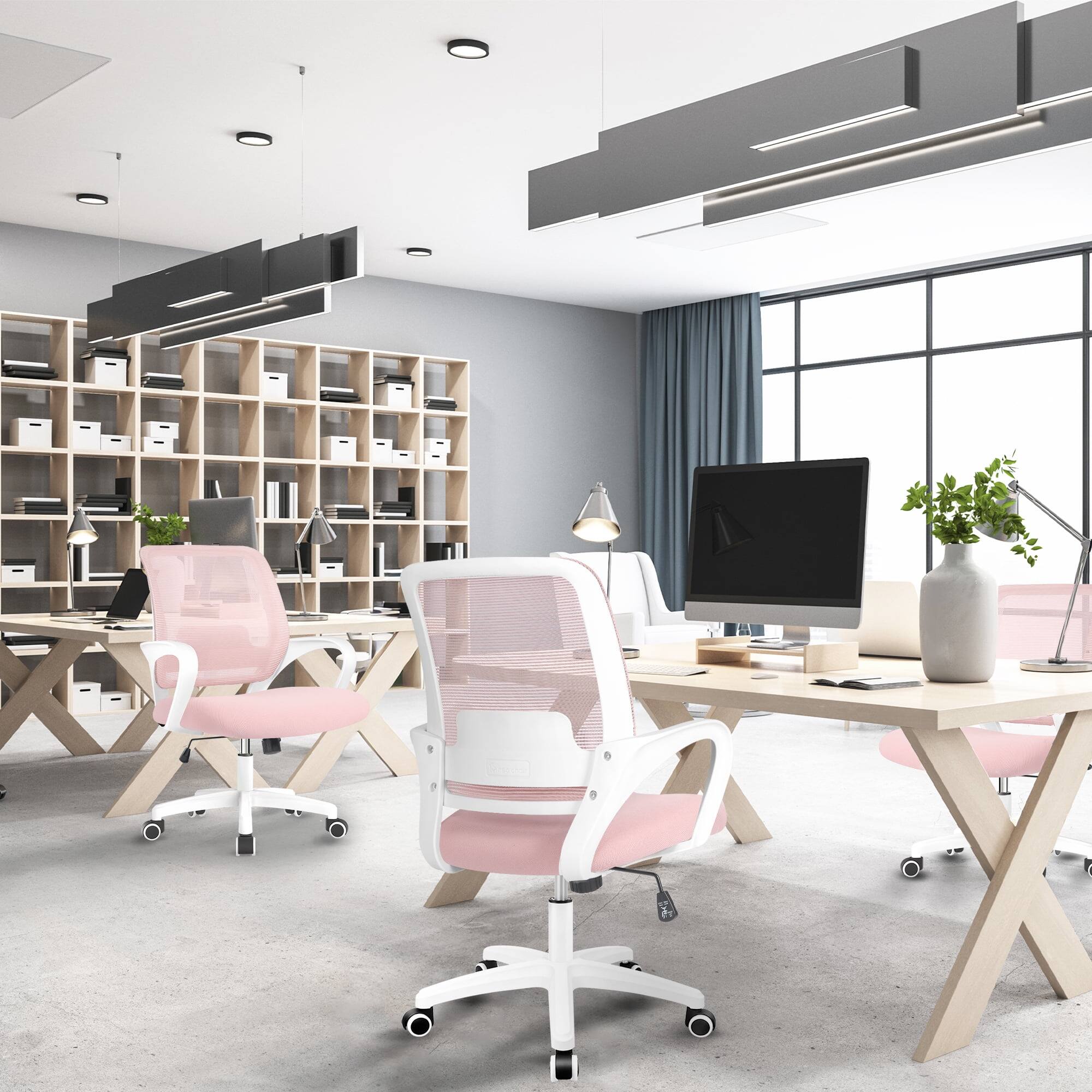 Alt View 5. Neo Chair - Office Desk Ergonomic Computer Mesh Chair with Lumbar Mid Back Support Rolling Wheels Comfy Task Vanity Chair for Home - Pink.