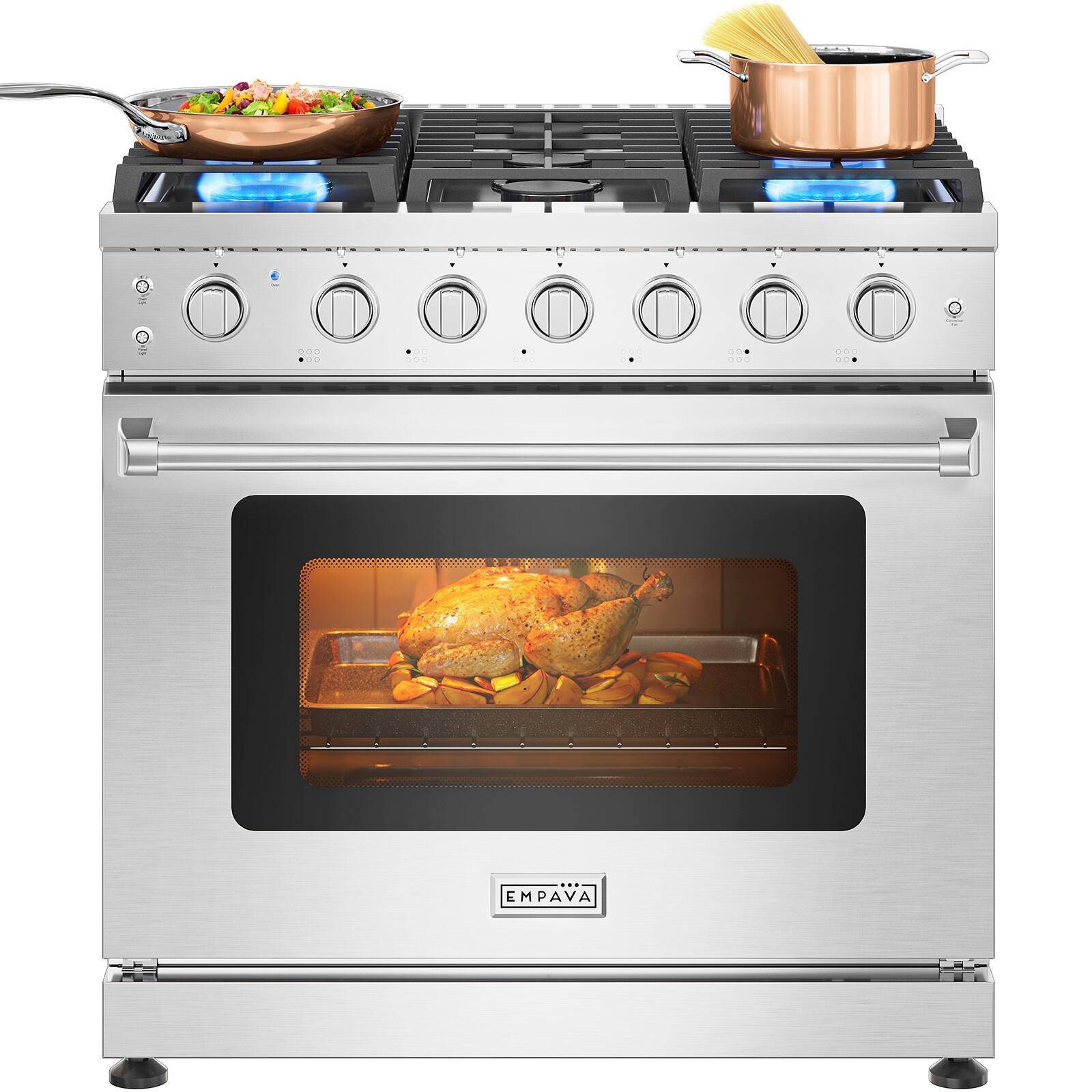 Front. Empava - 36 in. Slide-In Natural Gas Range, 6 Sealed Burners (2x 18000 BTU), 6.0 cu. ft Convection Oven - Stainless steel.