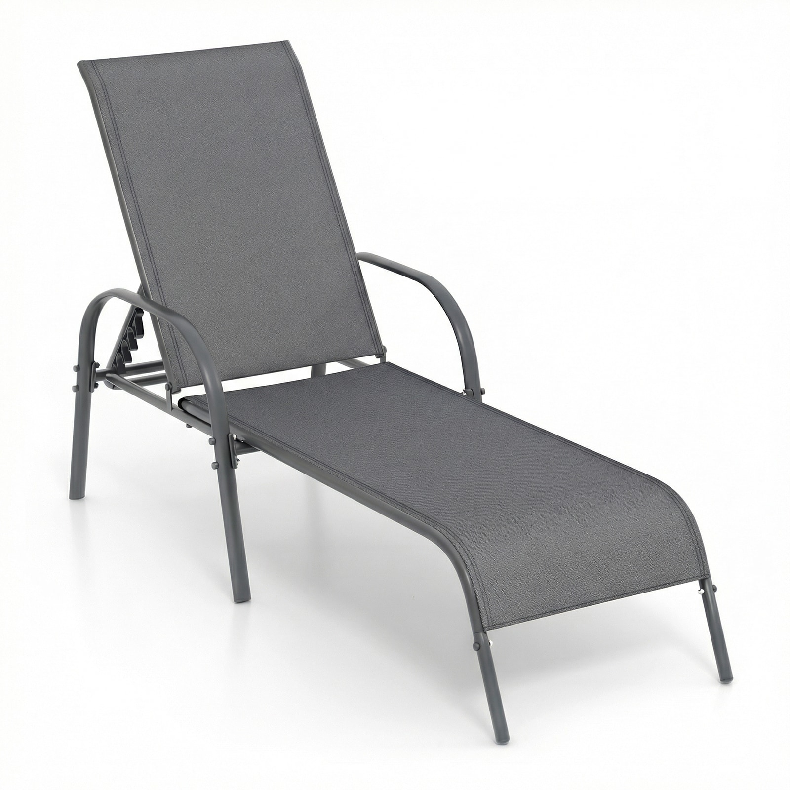 Costway - Patio Lounge Chair Chaise with Adjustable Reclining Armrest - Gray