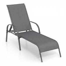 Costway - Patio Lounge Chair Chaise with Adjustable Reclining Armrest - Gray