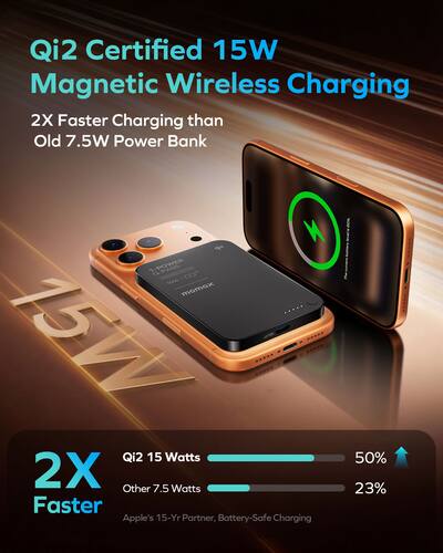 Momax 1 Power Q.Pass Qi2 Magnetic Wireless Power Bank 5000mAh, 15W Momax 1 Power Q.Pass Qi2 Magnetic Wireless Power Bank 5000mAh, 15W