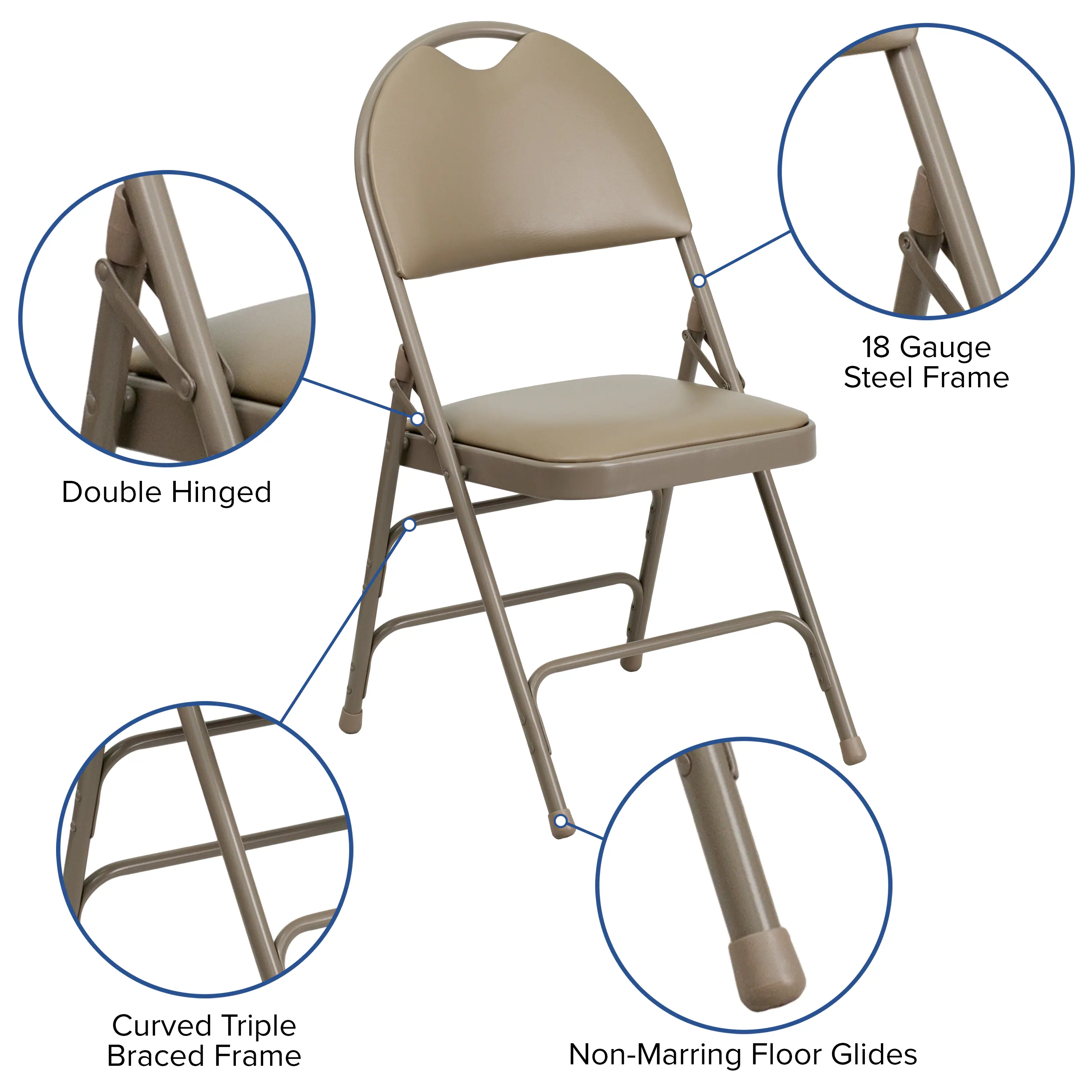 18 Gauge Steel Frame Double Hinged Curved Triple Braced Frame Non-Marring Floor Glides