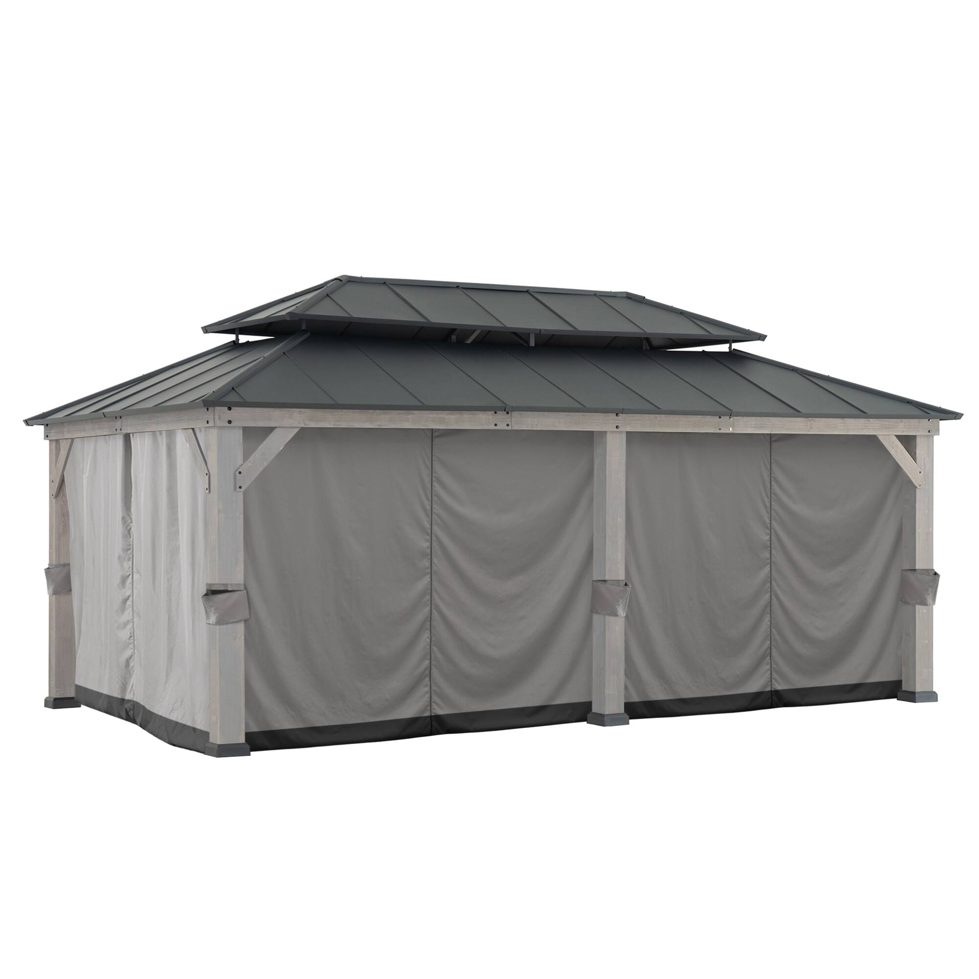 Front. SUNJOY - Sunjoy Replacement Gazebo Curtain Panles,Water-resistant 6-Panel Screen Walls Outdoor Curtain for 12 x 20 ft Gazebo - Grey.
