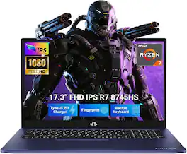 NIMO - 17.3" IPS FHD-Gaming-Laptop, AMD Ryzen 7 8745HS 16GB DDR5 RAM 512GB SSD 4.9GHz Radeon 780M Graphics 100W USB-C 4.0 - Blue