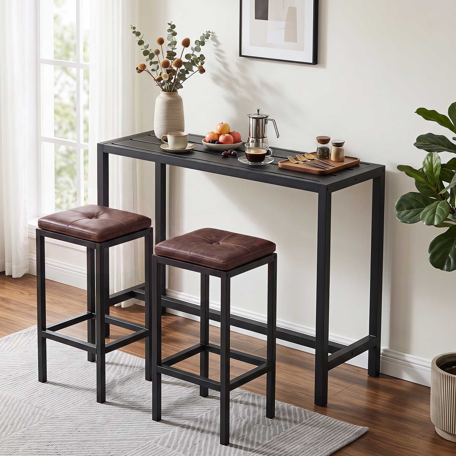 Alt View 5. Costway - Costway Outdoor Metal Bar Table 48" Patio Rectangular Counter Height Dining Table Black - Black.