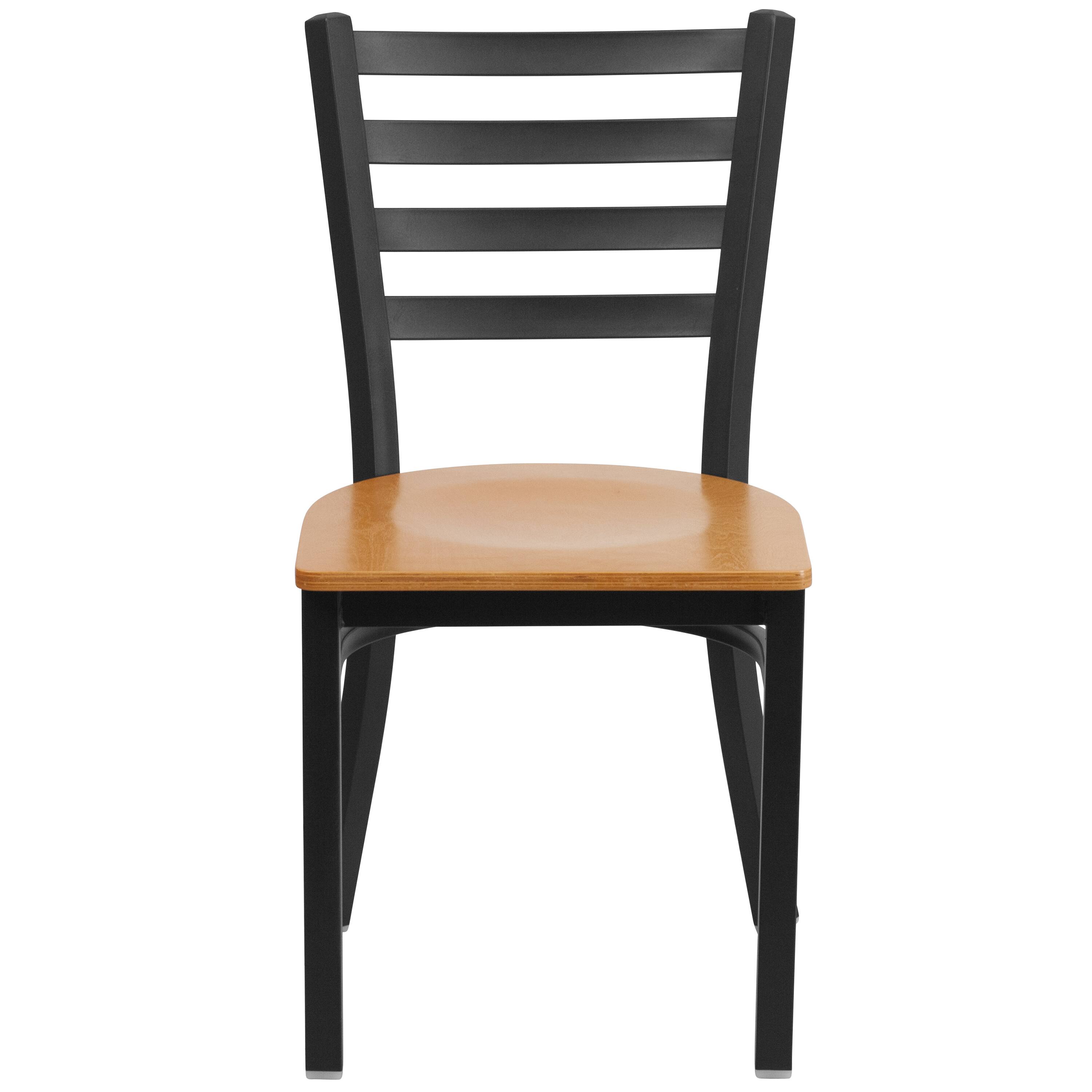 Alt View 6. Emma + Oliver - 2 Pack Ladder Back Metal Restaurant Chair - Natural Wood Seat/Black Metal Frame.