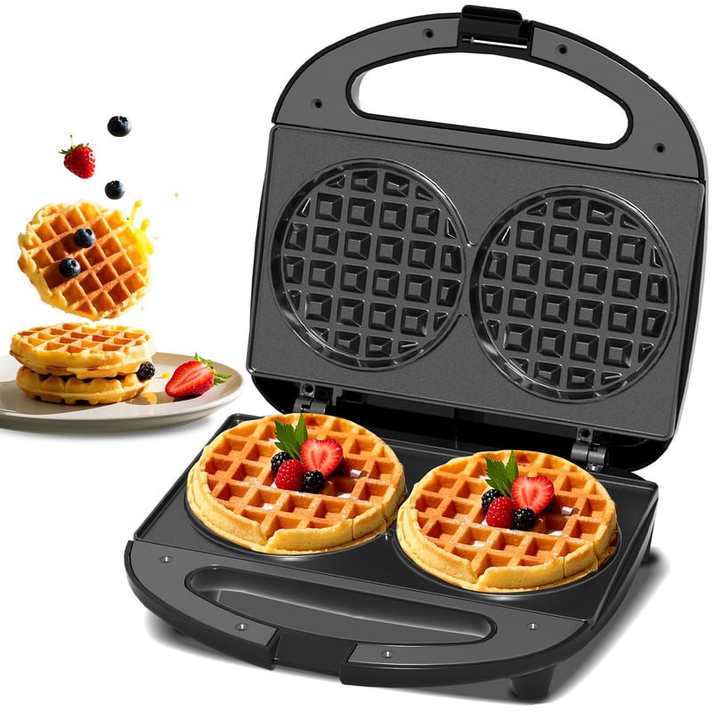Front. OSTBA - Mini Waffle Maker, 750W, Double 4'' Belgian Waffles& Non-stick Plates, Ideal for kids and family breakfasts - Black.