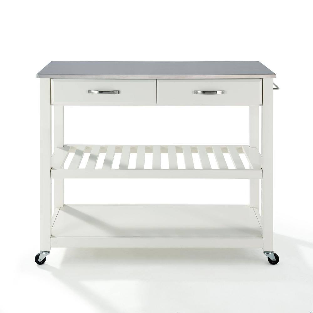 Front. Crosley Furniture - Stainless Steel Top Kitchen Prep Rolling Cart - White.