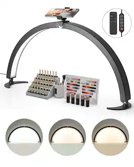 VEVOR - Nail Desk Light, 40 W Half Moon Desk Lamp with Phone Holder, Adjustable Brightness and Color Temperature - Black