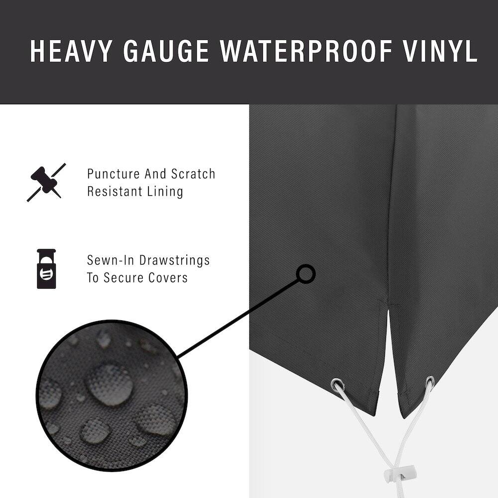 HEAVY GAUGE WATERPROOF VINYL

- Puncture And Scratch Resistant Lining
- Sewn-In Drawstrings To Secure Covers