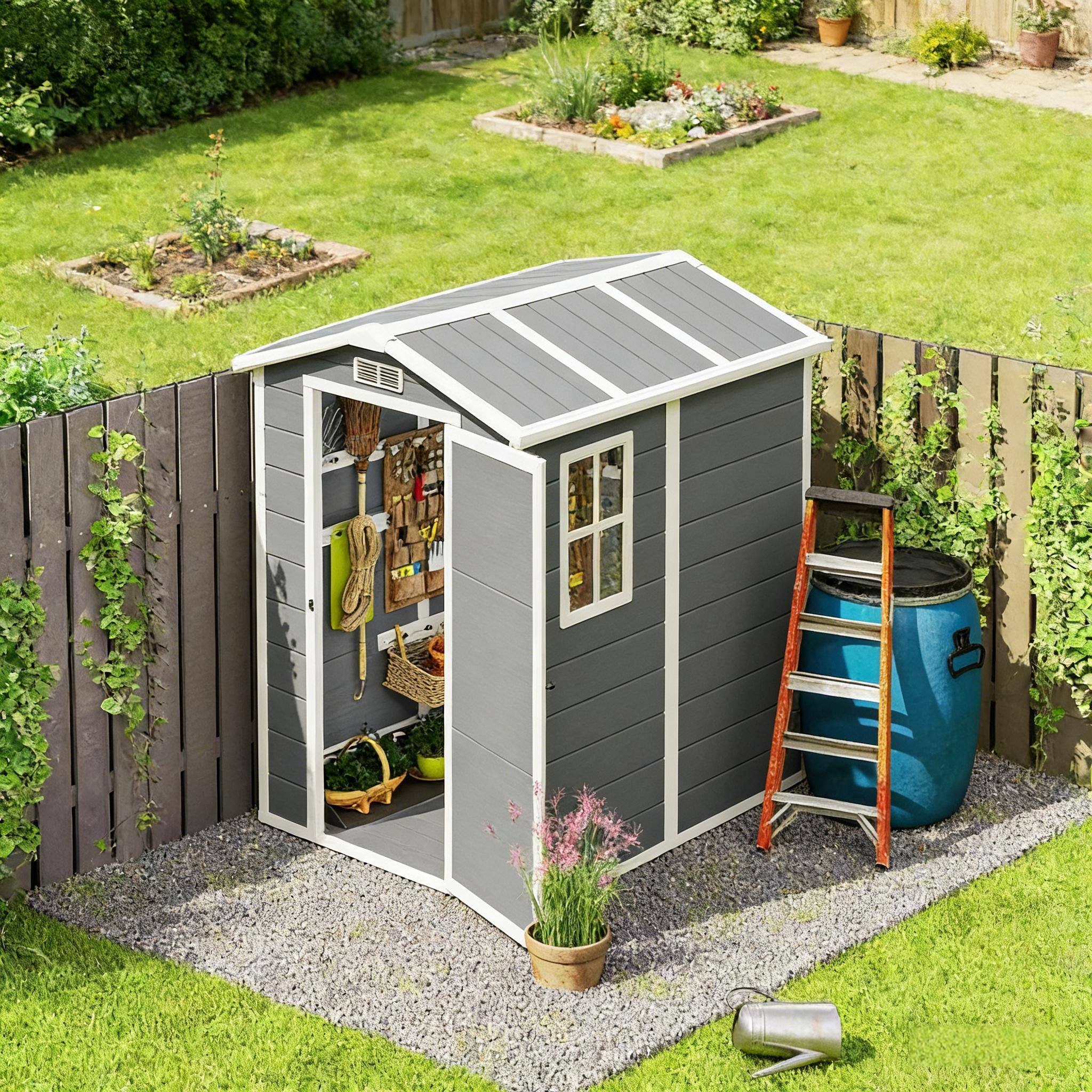 Angle. Anysun - Anysun 2-Door Windowed Spacious Outdoor Shed with Vent and Lock Key, Assembly Required - Gray.