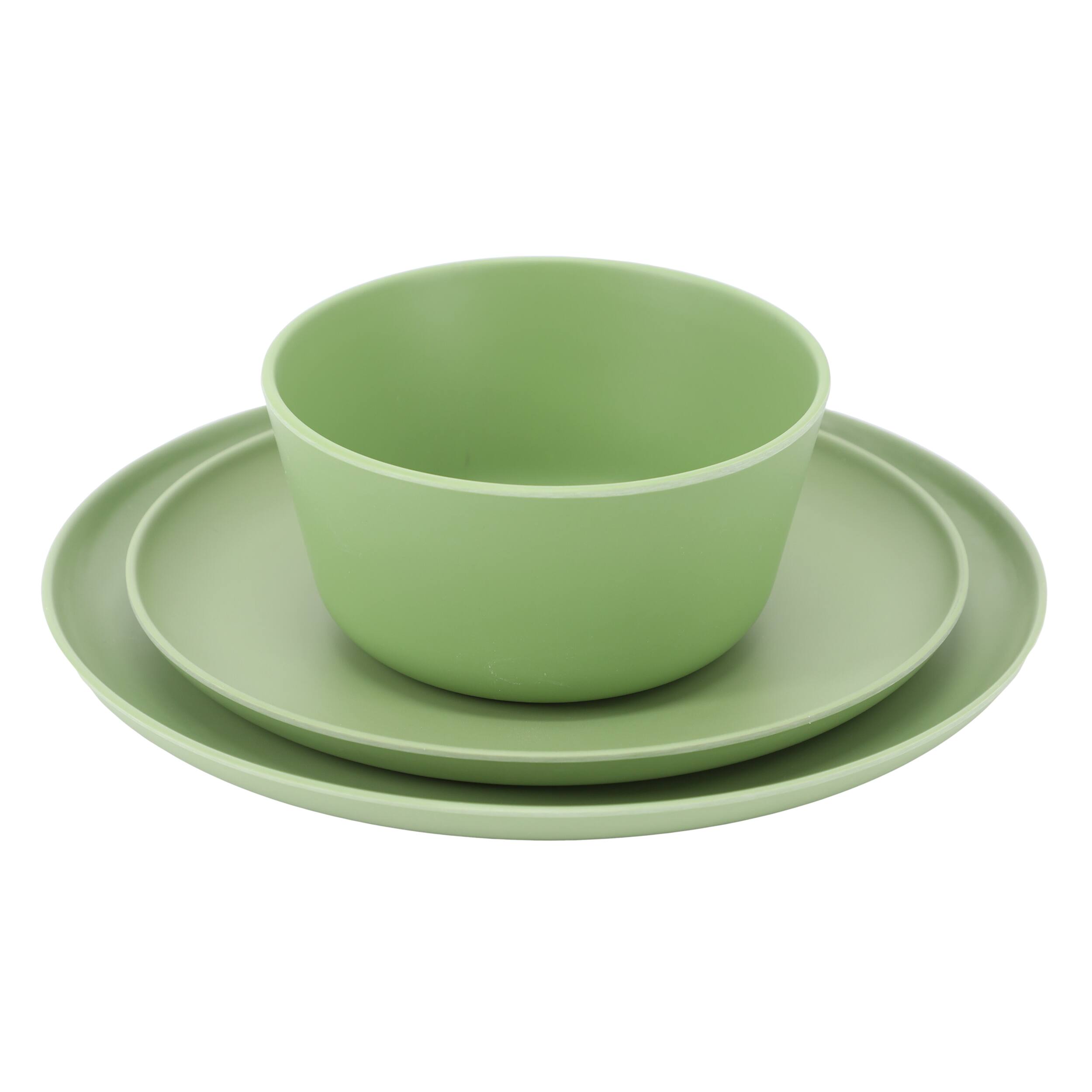 Alt View 2. Gibson - Gibson Home Fairhope 12 Piece Melamine Round Dinnerware Set in Matte Green - Green.