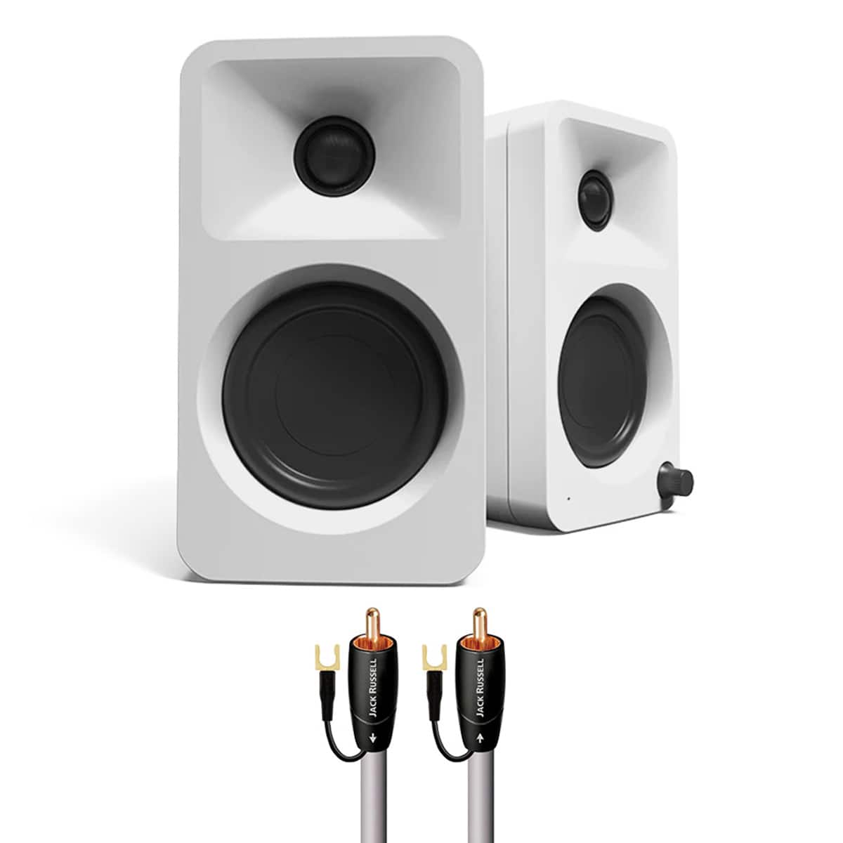Kanto - ORA Bluetooth Speakers Bundle with AudioQuest Jack Russell Subwoofer Cable - 4m - White