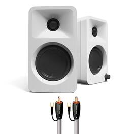 Kanto - ORA Bluetooth Speakers Bundle with AudioQuest Jack Russell Subwoofer Cable - 4m - White