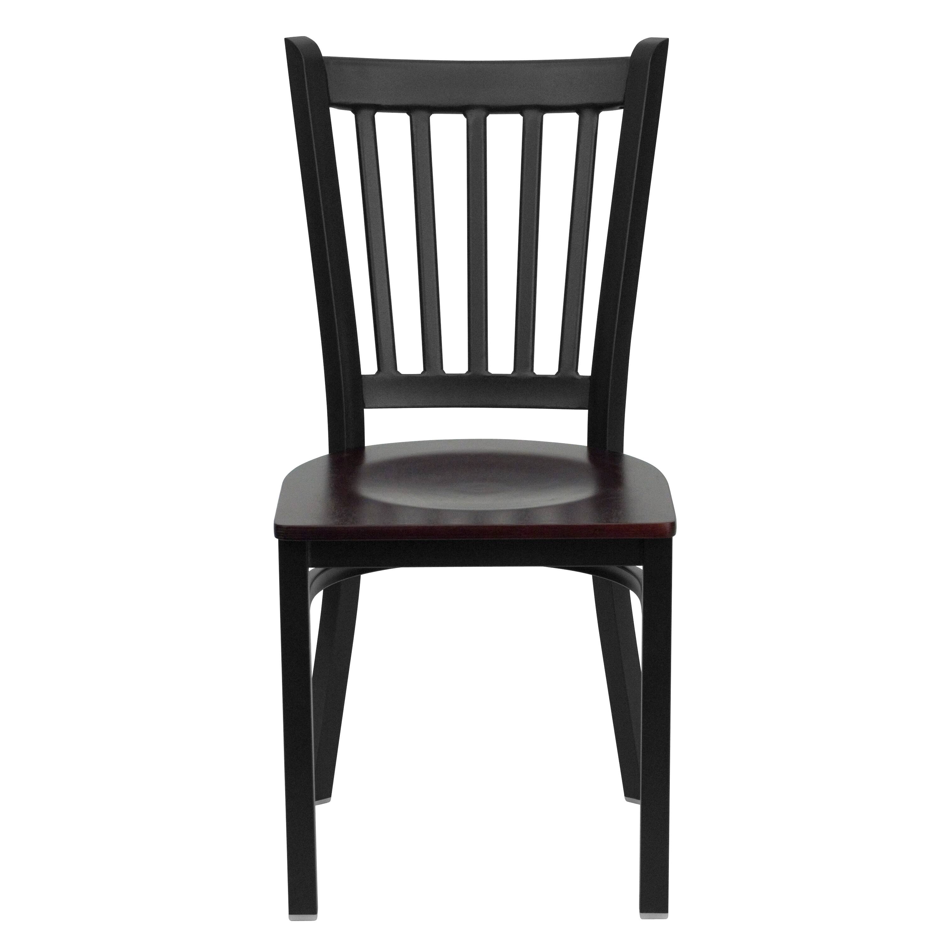 Alt View 5. Emma + Oliver - Vertical Back Metal Restaurant Dining Chair - Mahogany Wood Seat/Black Metal Frame.