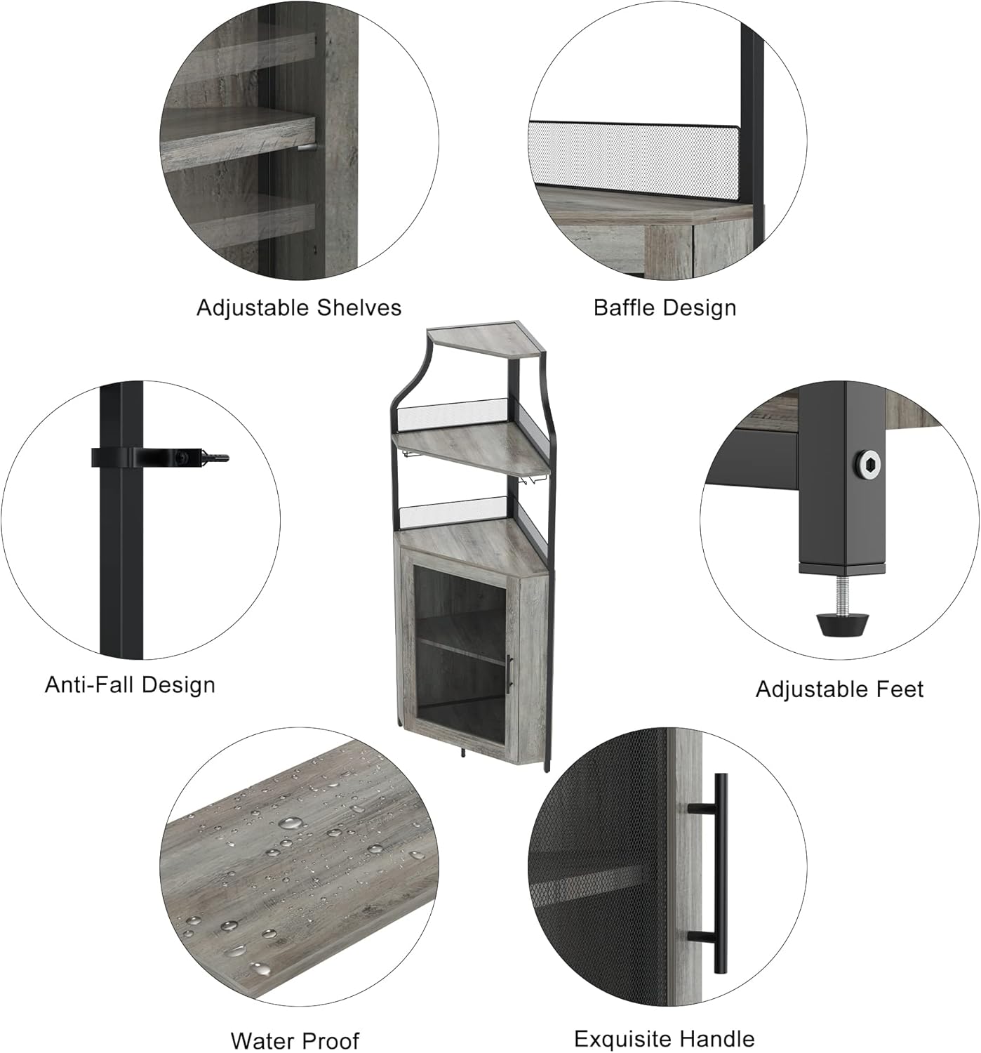 Adjustable Shelves  
Baffle Design  
Anti-Fall Design  
Adjustable Feet  
Water Proof  
Exquisite Handle