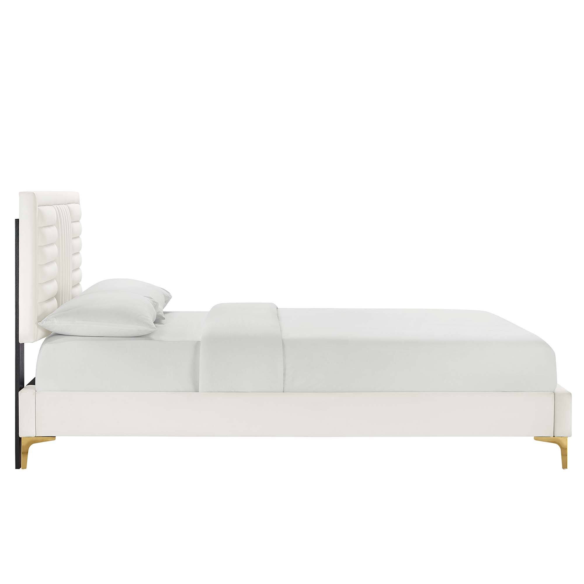 Back. Modway - Resort Performance Velvet Arched Round Full Platform Bed - White.