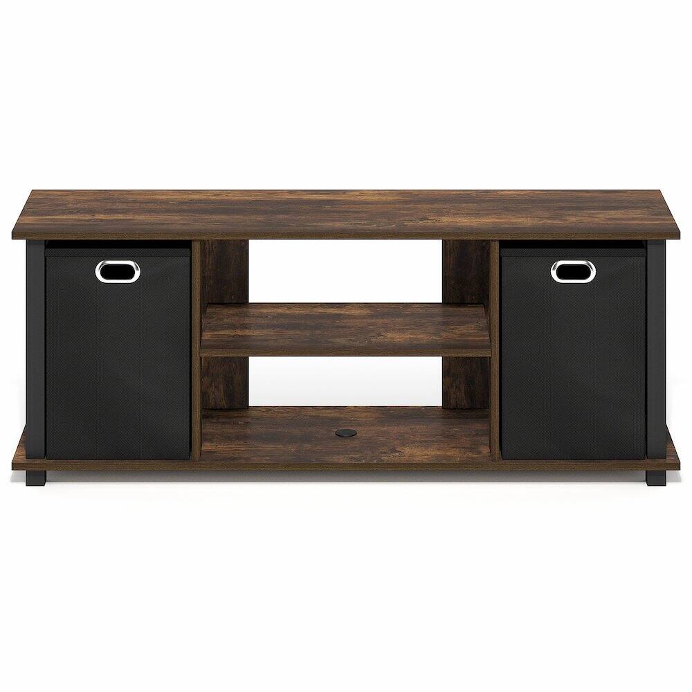 Left. Furinno - ECON TV Stand, 3-Tier Rectangular Entertainment Center with Open Back and Storage Bins, TV Console for TV up to 46 Inch - Amber Pine/Black.