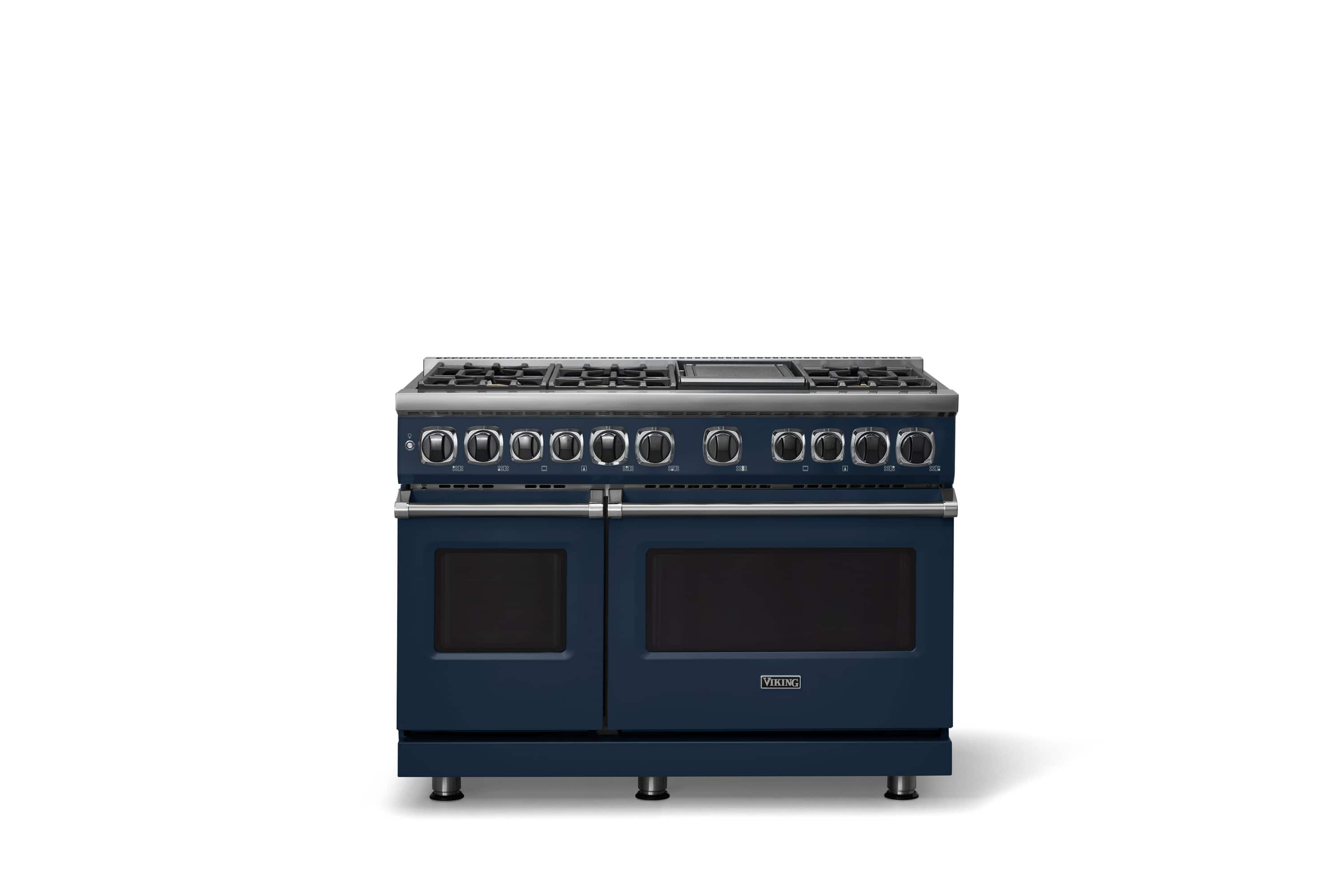 Front. Viking - 48 in. Wide 6 Burner 7-Series Dual Fuel Self-Clean Range with Griddle - LP - Slate Blue.