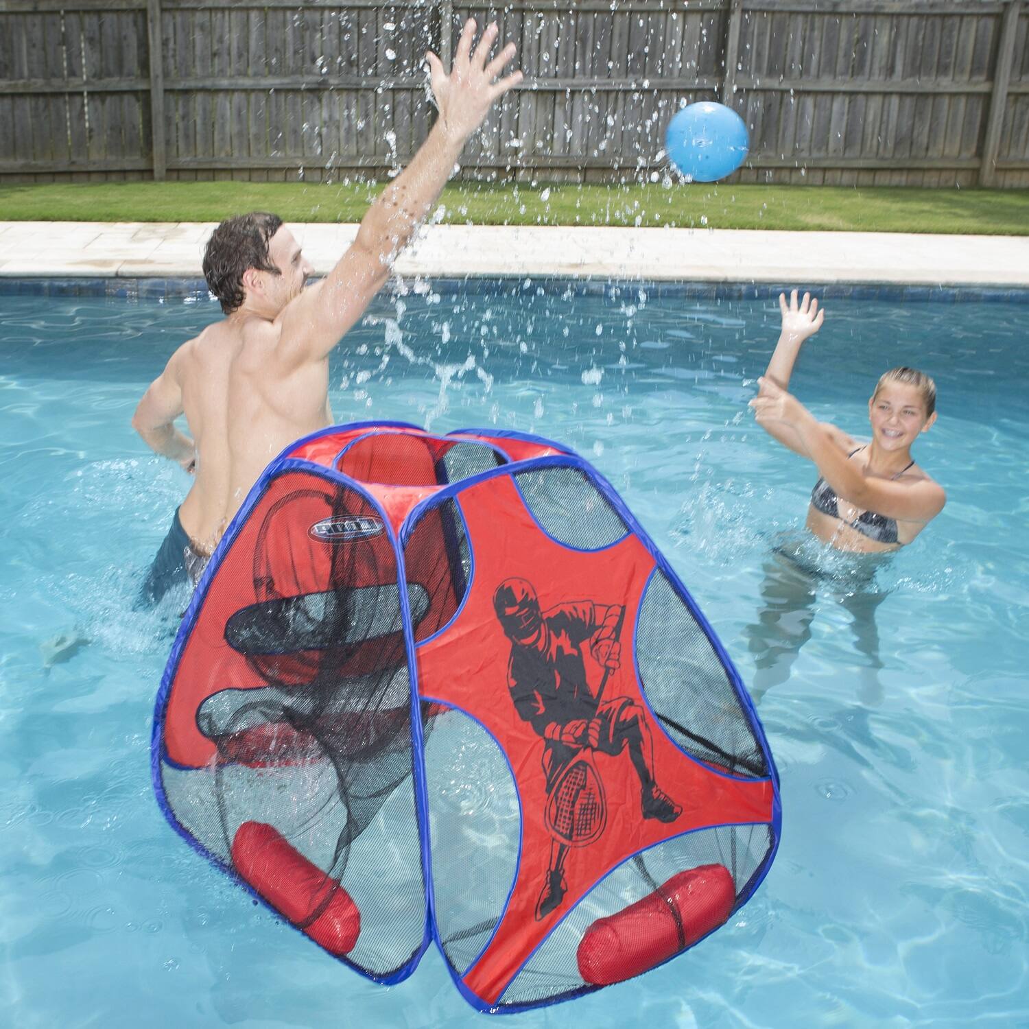 Front. SwimWays - 35" Blue and Red Hydro 5 in 1 Swimming Pool Game Set - Blue.