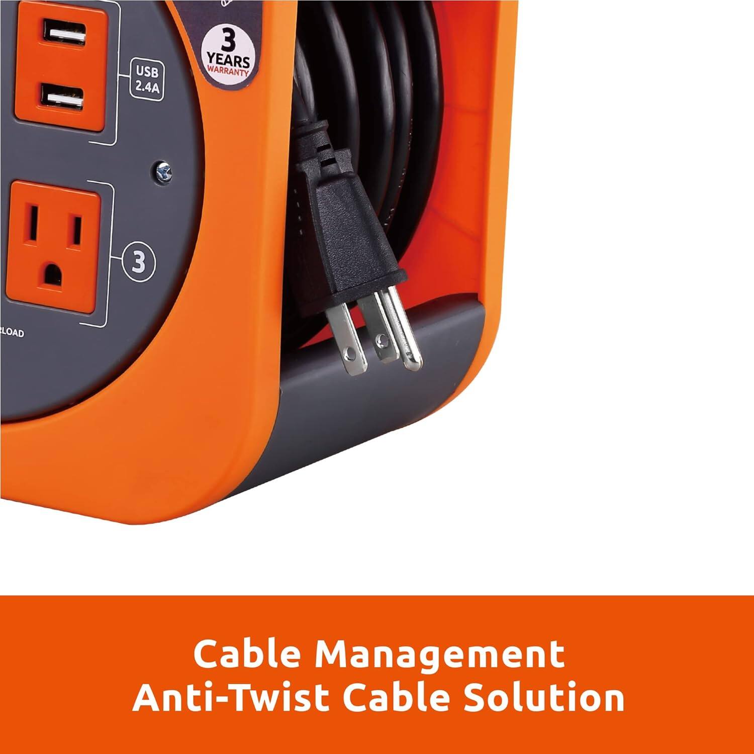 USB 2.4A  
3 YEARS WARRANTY  
3 LOAD  
Cable Management  
Anti-Twist Cable Solution