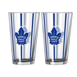 Logo Brands - Toronto Maple Leafs Two-Piece 16oz. Striped Pint Glass Set - Multicolor