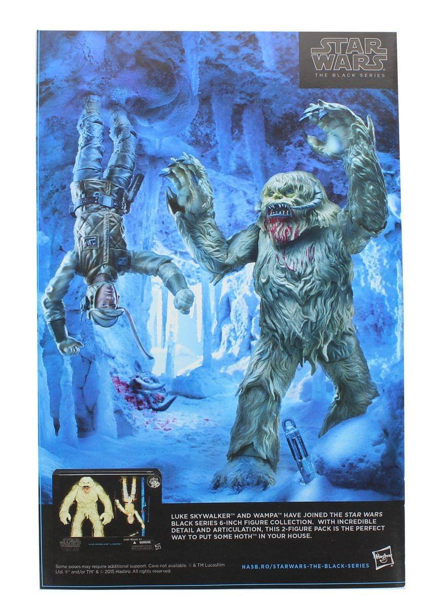 STAR WARS THE BLACK SERIES: LUKE SKYWALKER AND WAMPA HAVE JOINED THE STAR WARS BLACK SERIES 6-INCH FIGURE COLLECTION. WITH INCREDIBLE DETAIL AND ARTICULATION, THIS 2-FIGURE PACK IS THE PERFECT WAY TO PUT SOME "HOTH" IN YOUR HOUSE. Some poses may require additional support. Cave not available. & TM Lucasfilm HASBRO/STARWARS-THE-BLACK-SERIES Ltd. and/or TM & © 2015 Hasbro. All rights reserved.