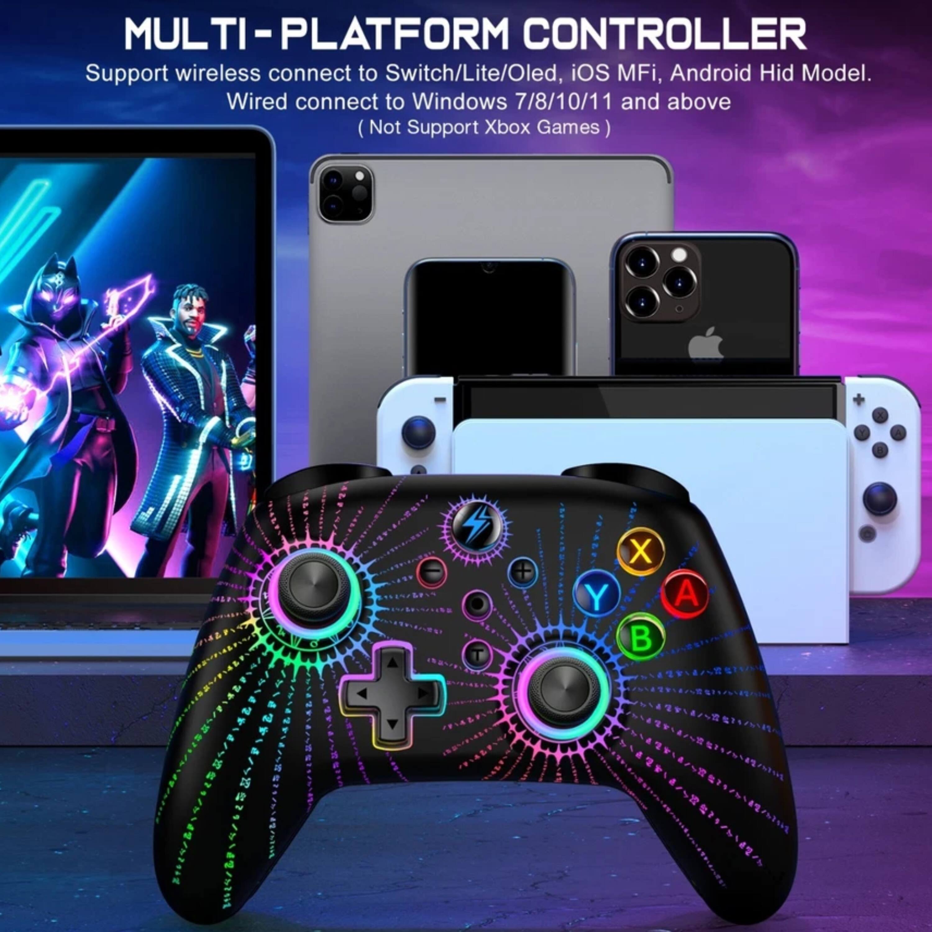 MULTI-PLATFORM CONTROLLER

Support wireless connect to Switch/Lite/Oled, iOS MFi, Android Hid Model. Wired connect to Windows 7/8/10/11 and above (Not Support Xbox Games)