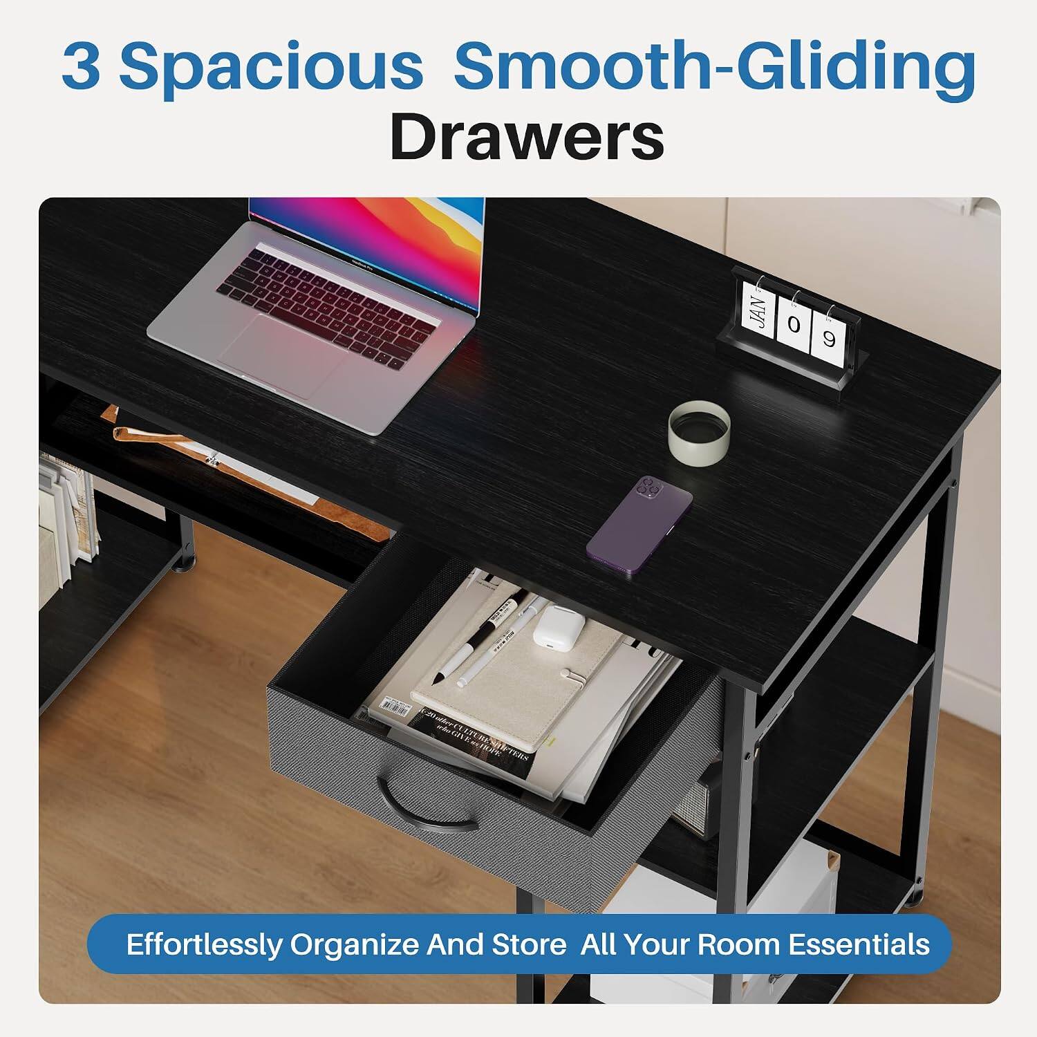 3 Spacious Smooth-Gliding Drawers

Effortlessly Organize And Store All Your Room Essentials
