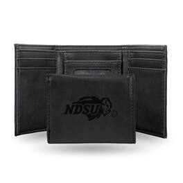 Rico Industries - North Dakota State Bison Laser Engraved Black Trifold Wallet - Multi