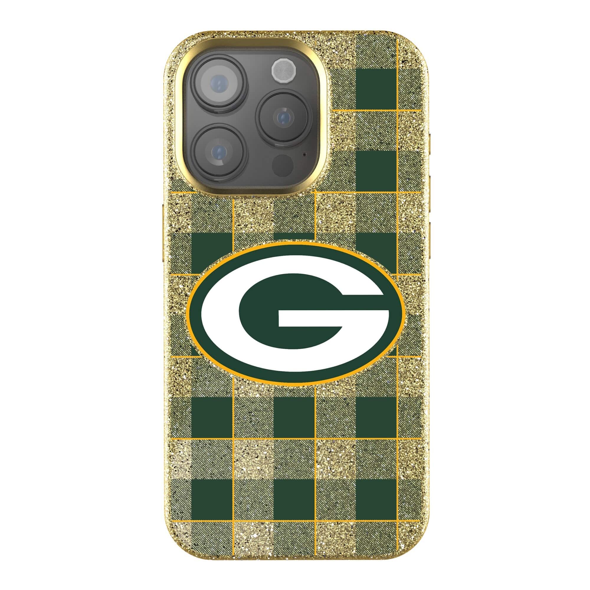 Keyscaper - NFL - Green Bay Packers Plaid Bling iPhone Case - 14 Plus - Gold