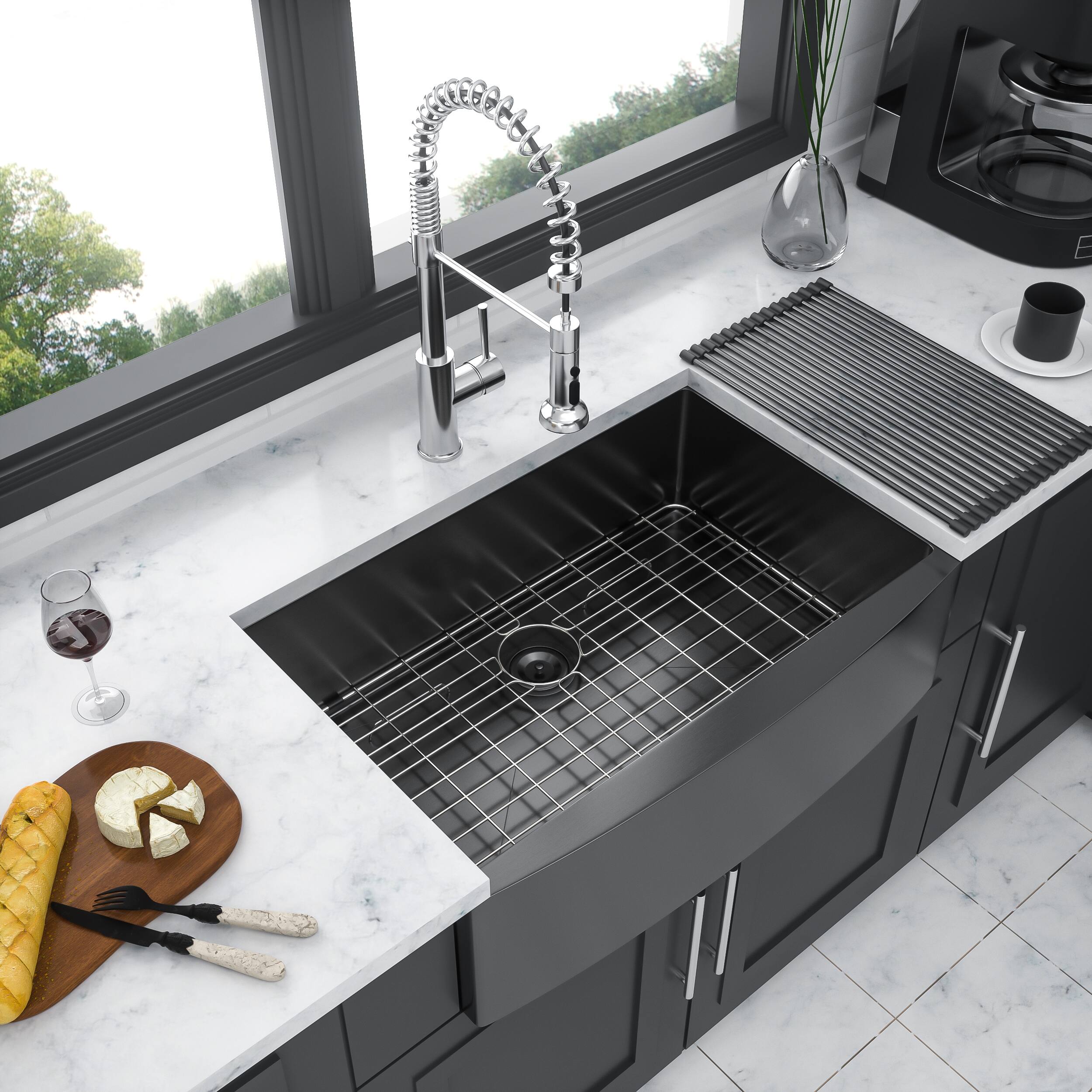 Alt View 1. Siljoy - 30 Black Farmhouse Sink Stainless Steel Apron Front Kitchen Sink Gunmetal Black 16 Gauge 10 Inch Deep Single Bowl - Gunmetal Black.