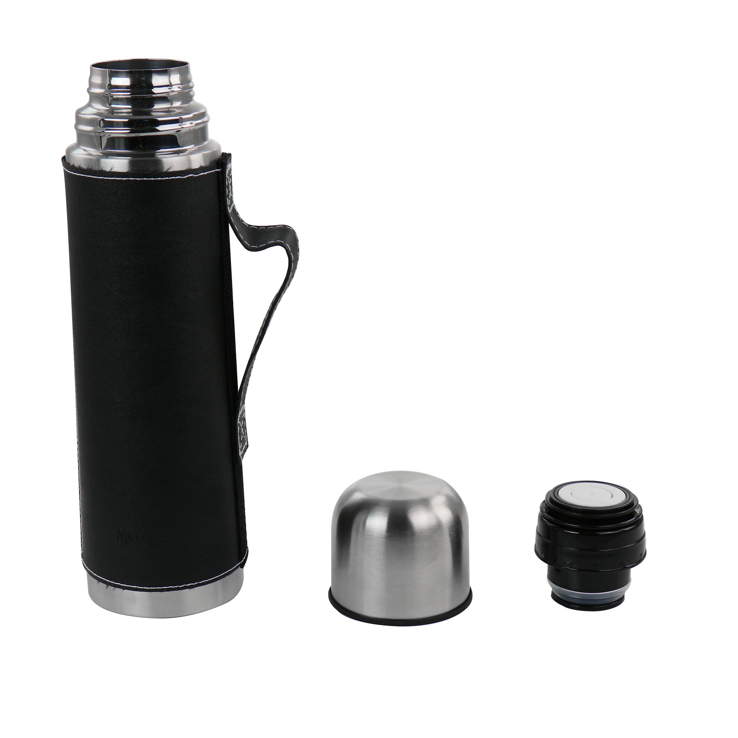 Alt View 1. Mr. Coffee - Mr. Coffee 23oz Stainless Steel Thermal Travel Bottle in Leatherette - Black.