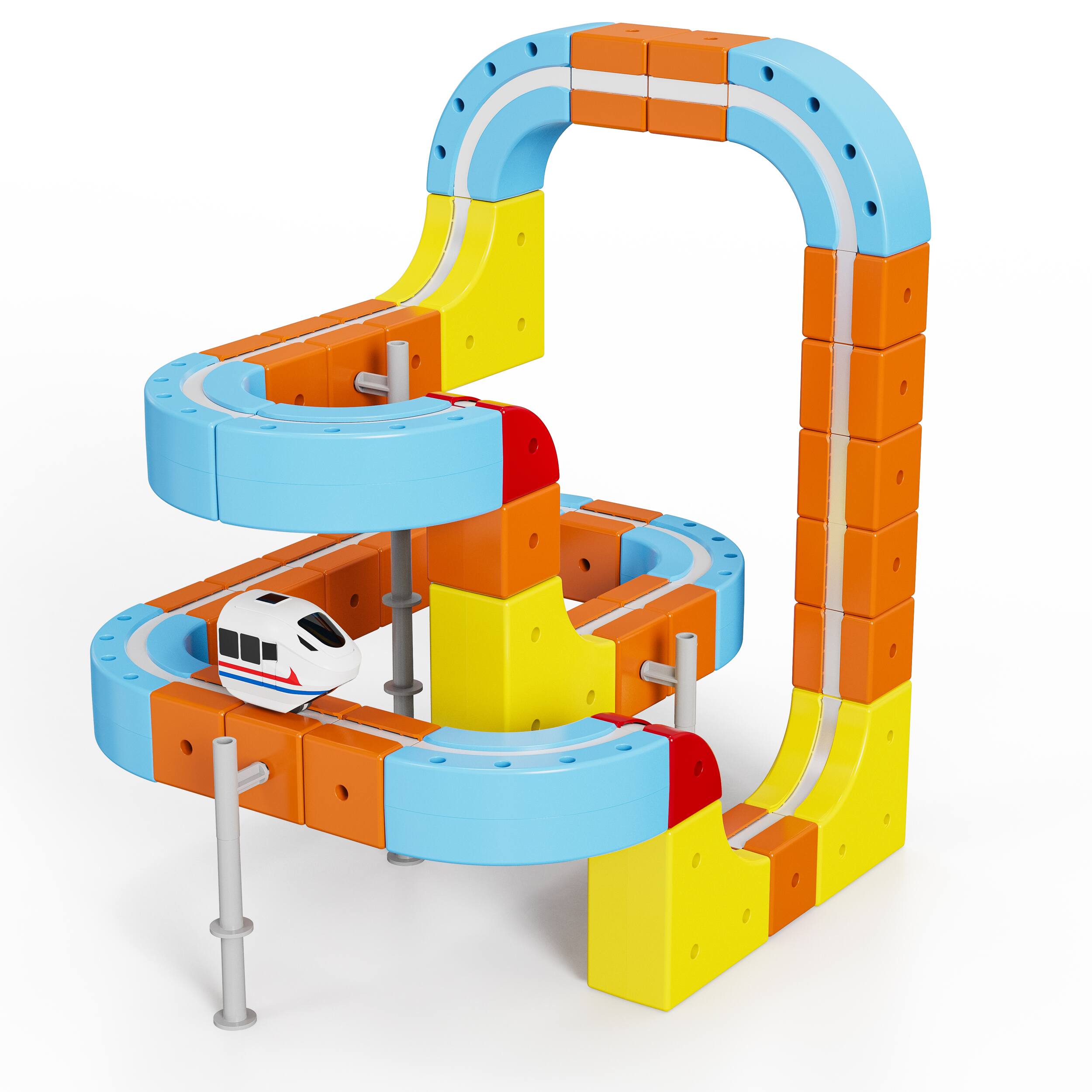 Angle. Contixo - MT2 Magnetic Train Track Building Set, 150-Piece 3D Snap-Fit Track with Vertical Climbing & 2 Magnetic Trains.