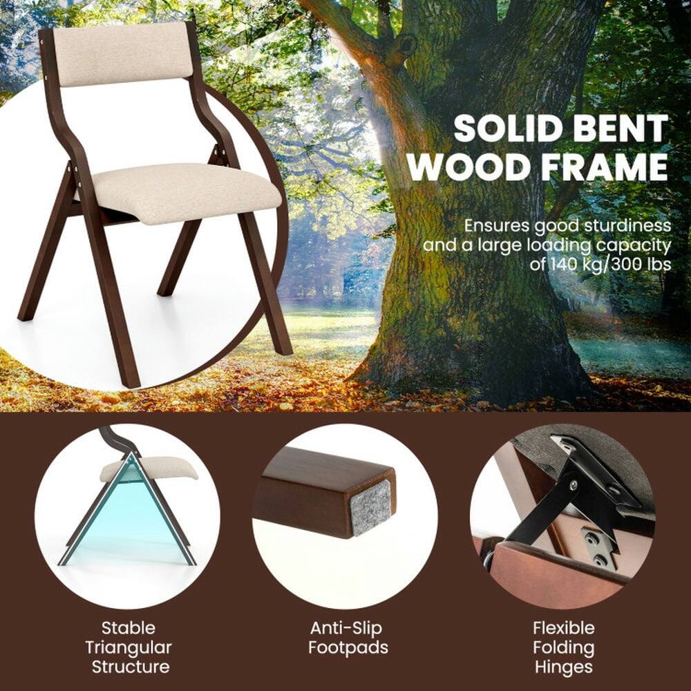 SOLID BENT WOOD FRAME  
Ensures good sturdiness and a large loading capacity of 140 kg/300 lbs  

Stable Triangular Structure  
Anti-Slip Footpads  
Flexible Folding Hinges