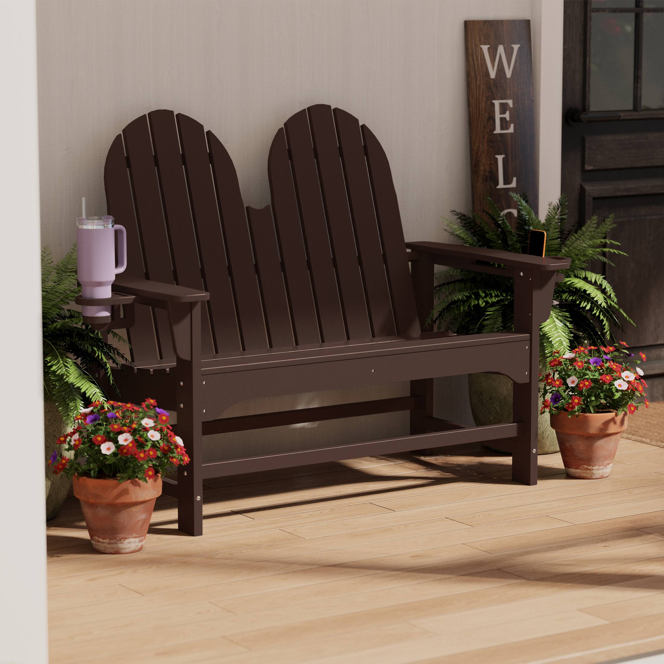 Angle. WestinTrends - WestinTrends St. Augustine Outdoor Patio 49" HDPE Adirondack Garden Bench - Dark Brown.