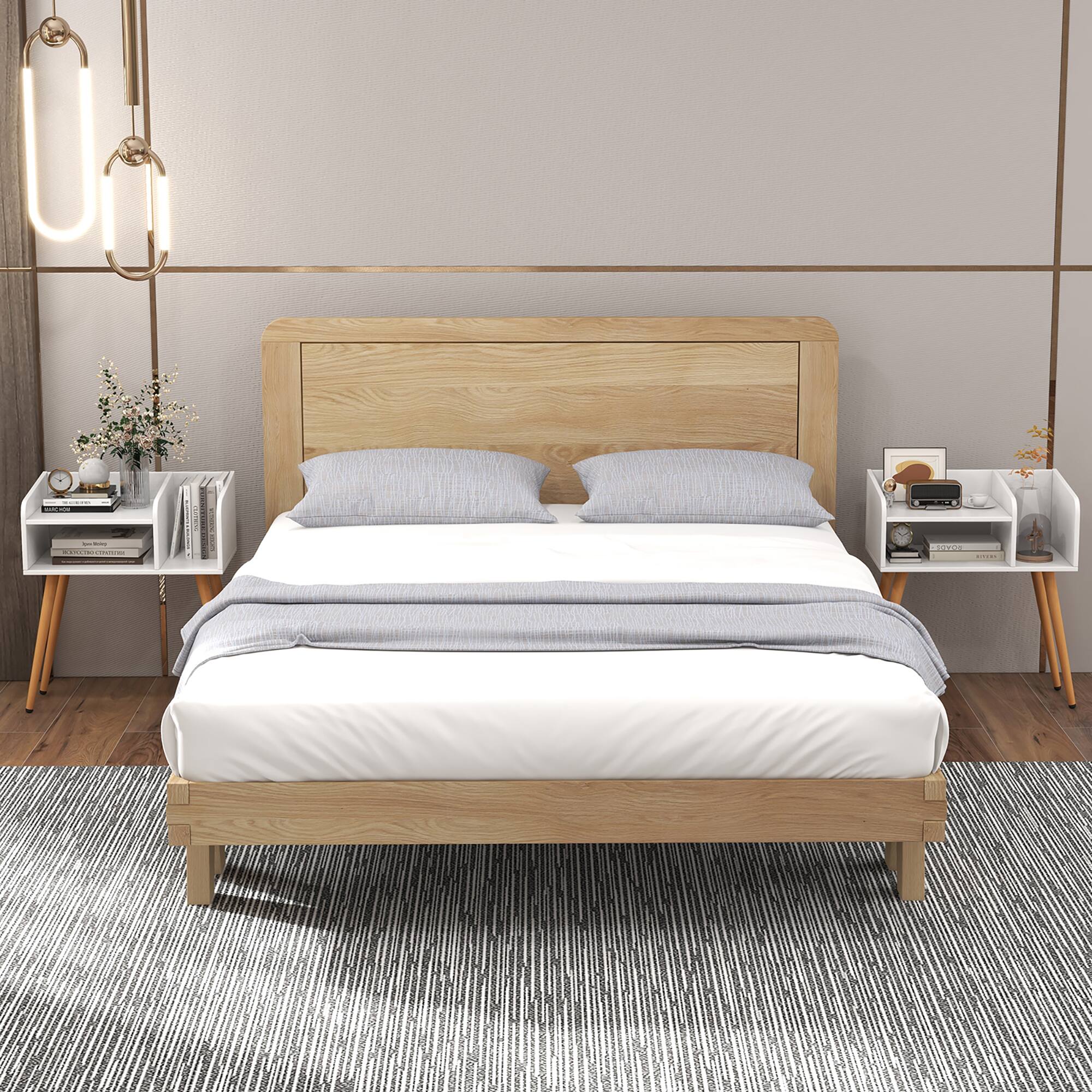 Alt View 14. Costway - Set of 2 Mid Century Modern End Table with  Open Shelves Metal Support Legs - White/Natural.