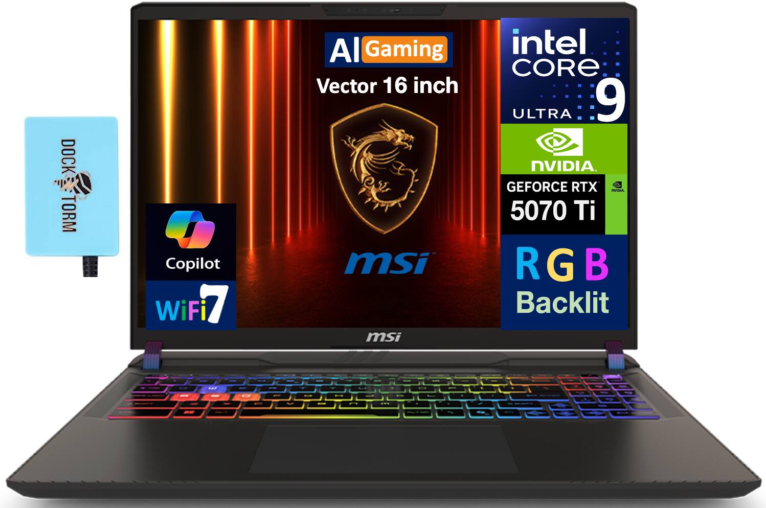 MSI - Vector Laptop 16.0 WQXGA (Intel Ultra 9- 275HX, 64GB DDR5, 2TB PCIe SSD, Win 11 Pro) w/USB Hub - Cosmo Gray