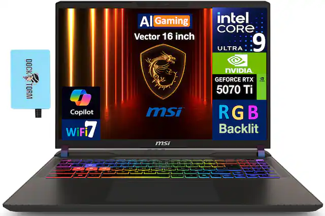 DOCK TORM Copilot WiFi 7
MSI Vector 16 inch
Intel Core i9 Ultra
NVIDIA GeForce RTX 5070 Ti
RGB Backlit
AI Gaming